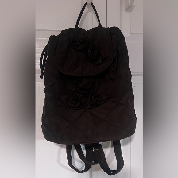 Joy Susan Quilted Fabric Mini Backpack in Dark Chocolate Brown With Roses main image 4